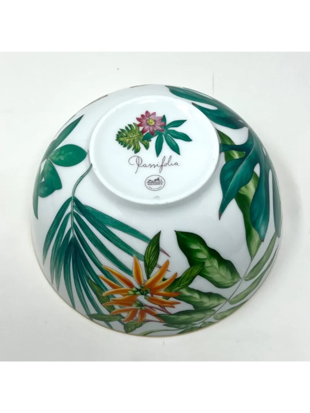Hermes Foliage White and Green Large Passifolia Bowl BNIB